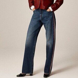 J. Crew Mid Rise Relaxed Straight Leg Pink Burgundy Velvet Stripe Jeans Size 31